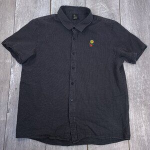 OVO Mens Seersucker Flower Shirt Size XL Button Short Sleeve Black Striped